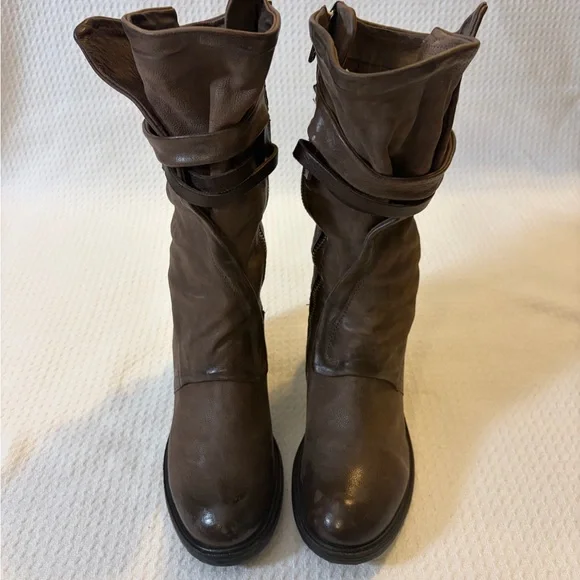 A.S.98 Judd Brown/Gray Leather Strappy Calf Boots Size 39/8.5 Western Boho - Picture 2 of 16